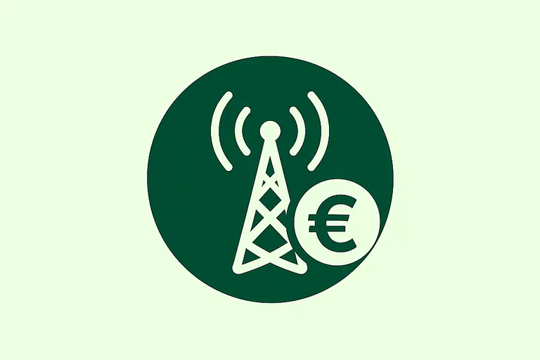 Antena de comunicaciones y el símbolo de €