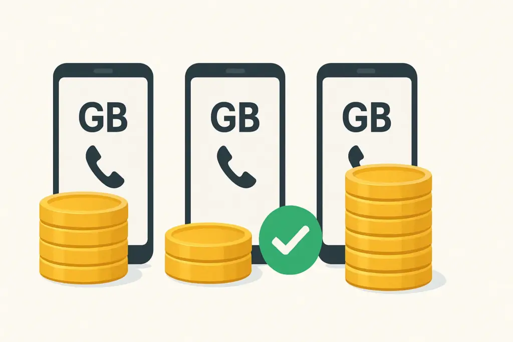 Mejores operadores low cost por precio: la pila de monedas más baja simboliza el ahorro.