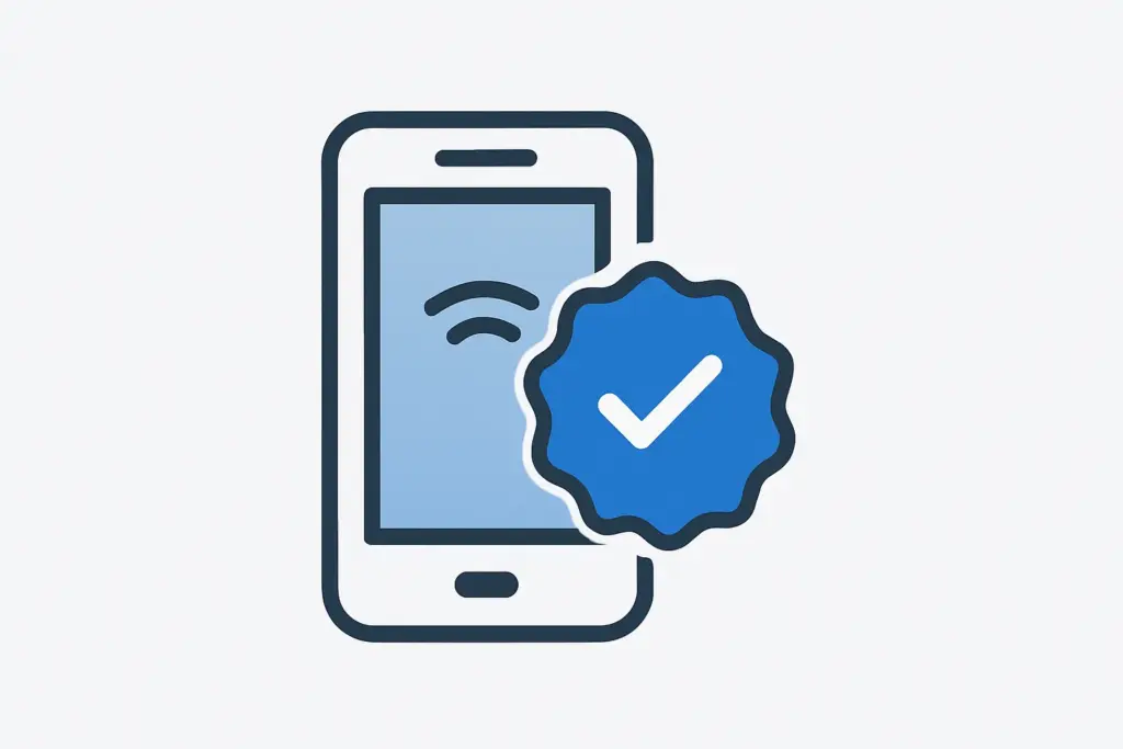 Sello de aprobación sobre móvil reflejando que la fiabilidad de las OMV está verificada