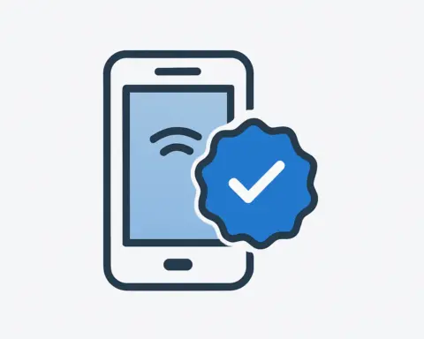 Sello de aprobación sobre móvil reflejando que la fiabilidad de las OMV está verificada