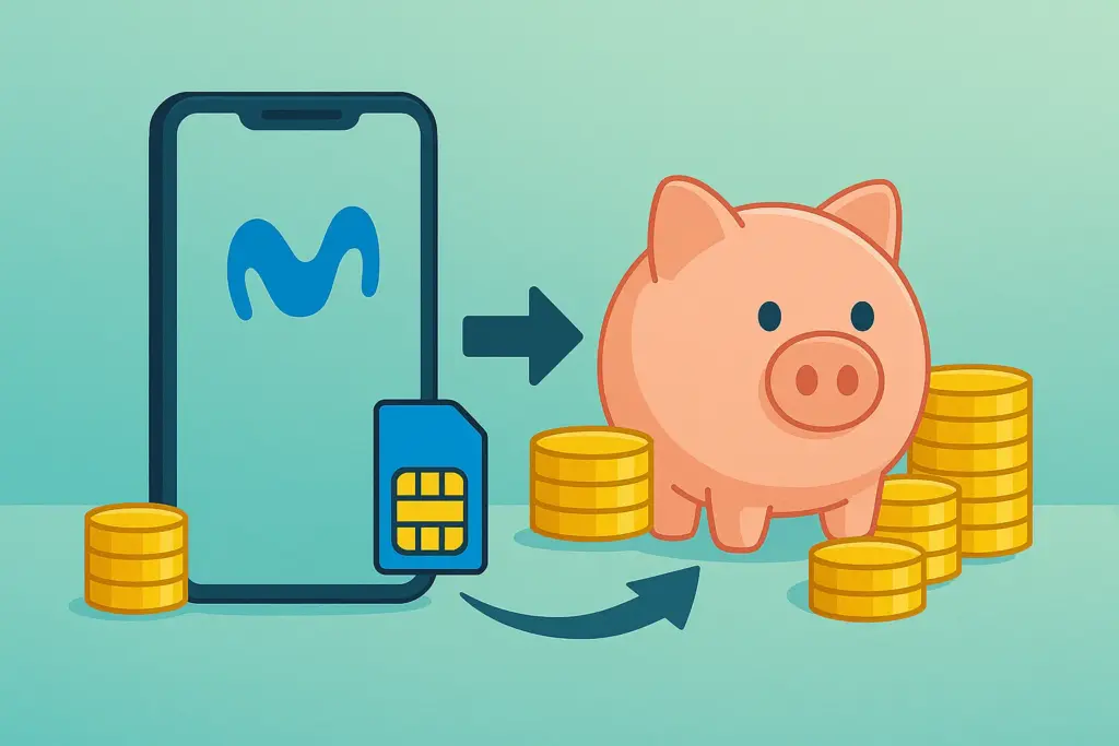 Movistar y hucha con más monedas; alternativa a tarifa móvil barata Movistar