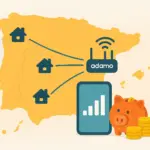 outer Adamo sobre mapa rural; ofertas de fibra Adamo para pueblos y zonas rurales.