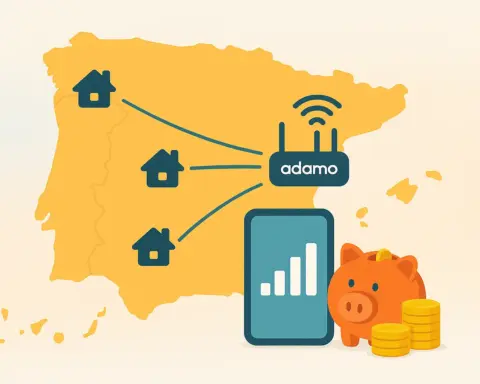 outer Adamo sobre mapa rural; ofertas de fibra Adamo para pueblos y zonas rurales.