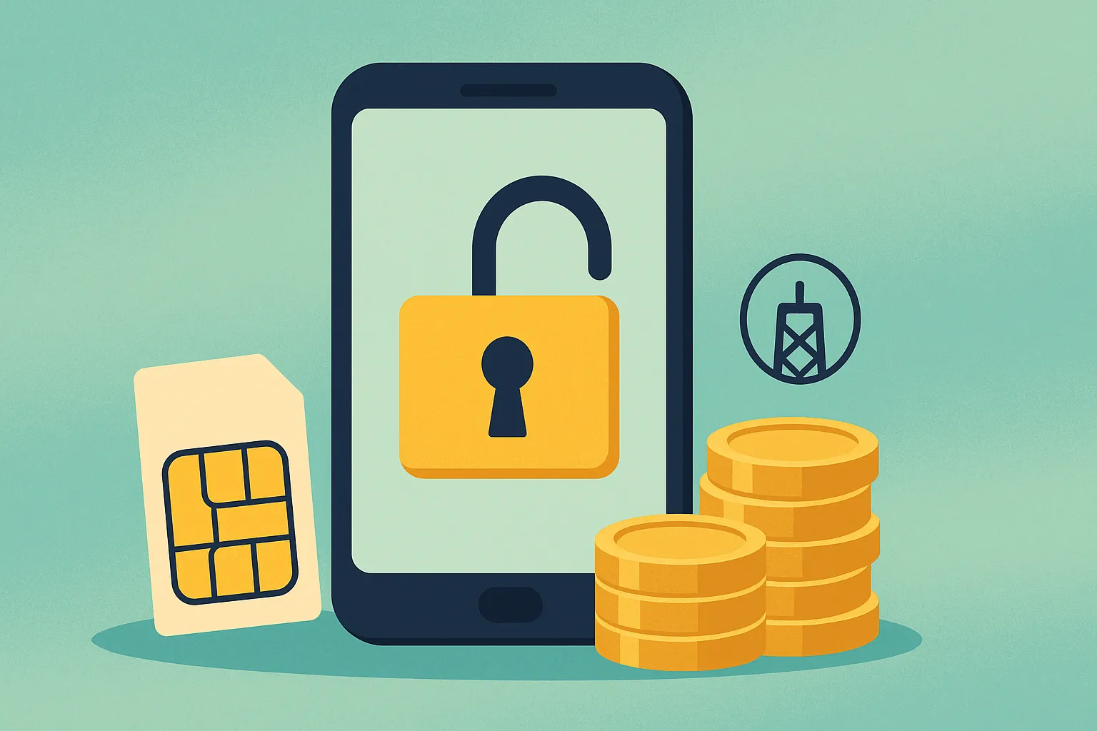 Móvil con candado abierto y monedas; tarifas móviles baratas sin permanencia y con ahorro.