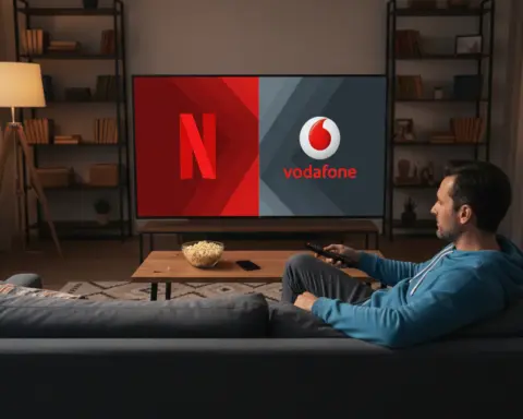 Hombre viendo netflix en su televisión gracias a Vodafone